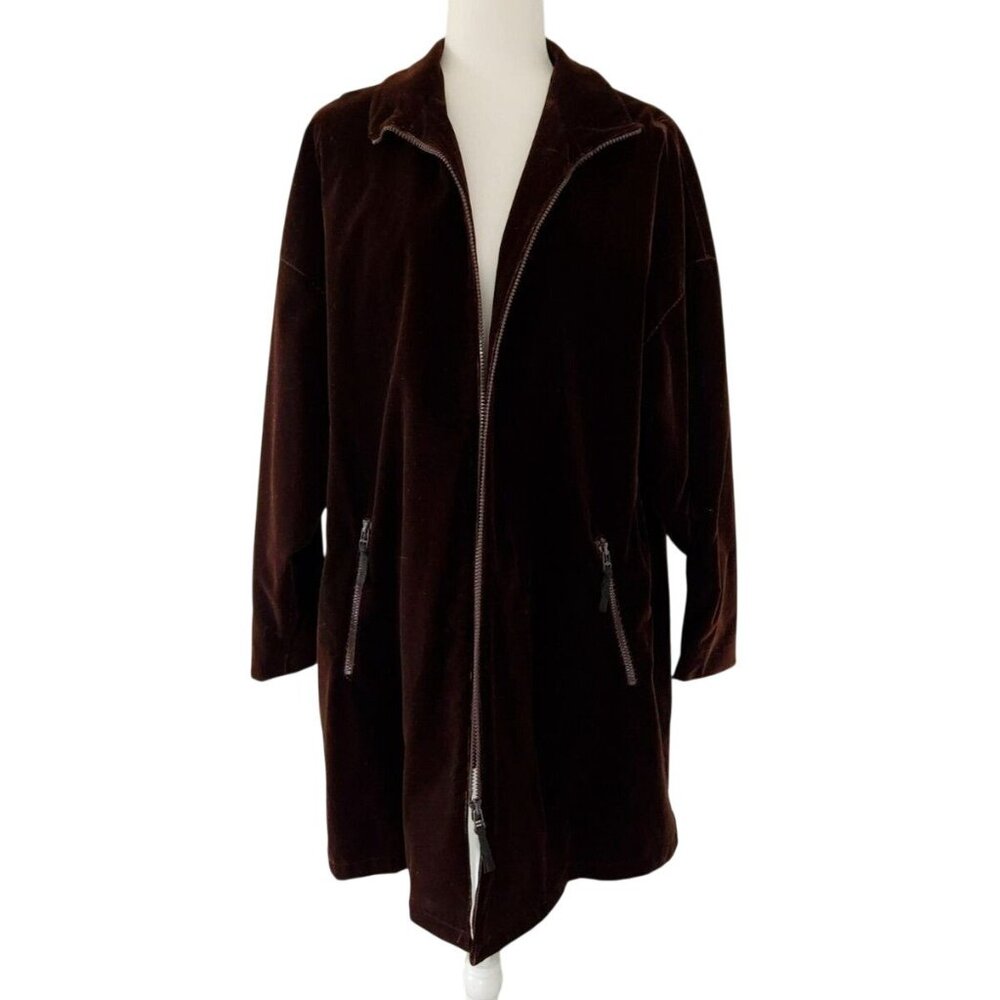 Hilary Radley Vintage Brown Velvet Zip Front Coat Women’s Size 6, Made in Canada